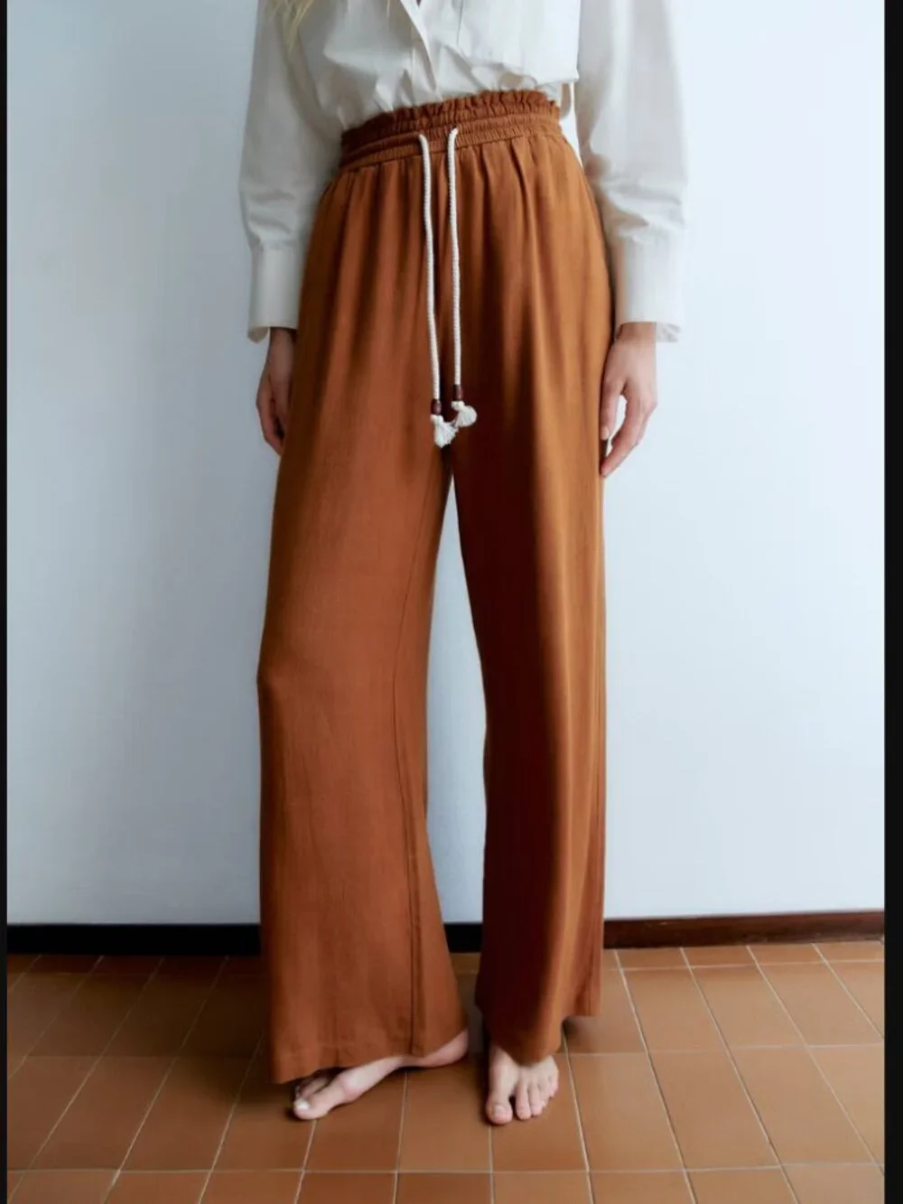 NWT ZARA Linen Brown Trouser, Size Medium
